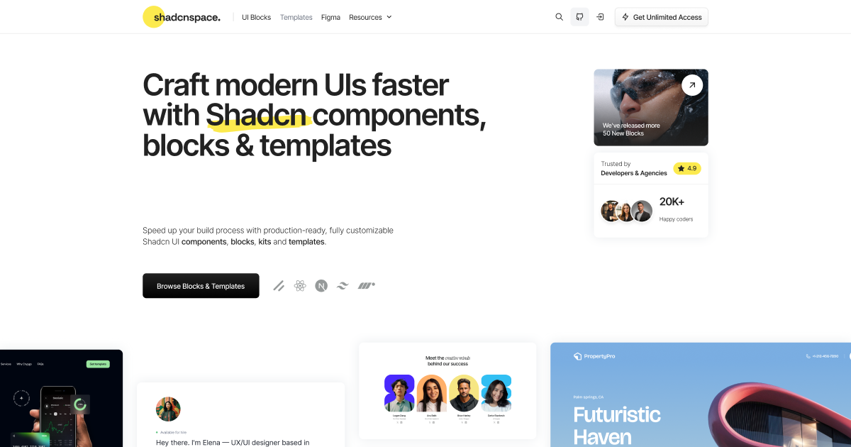 Preview image for Open-Source Shadcn UI Blocks, Templates and Components